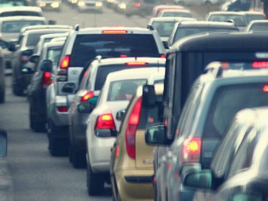 photo of cars stuck in a traffic jam